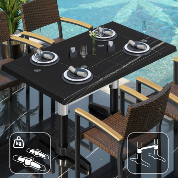 WBC | Bistro Außen Tisch | B: T: H:  120 x 70 x 80,5 cm | Schwarz Marmor / Schwarz | Rechteckig | Zusatzgewicht + Verbinder