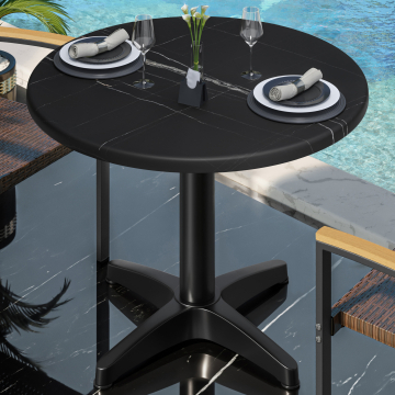 WBC | Bistro Außen Tisch | Ø:H 60 x 80,5 cm | Schwarz Marmor / Schwarz | Rund