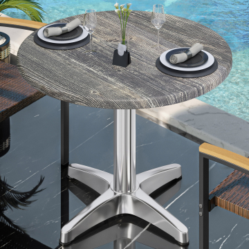 WBC | Bistro Außen Tisch | Ø:H 70 x 80,5 cm | Rustikal Kiefer / Aluminium | Rund
