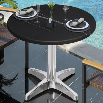 WBC | Bistro Außen Tisch | Ø:H 70 x 80,5 cm | Schwarz Marmor / Aluminium | Rund