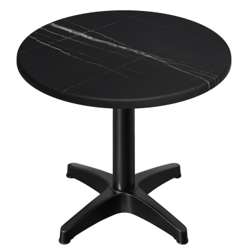 WBC | Bistro Außen Tisch | Ø:H 70 x 80,5 cm | Schwarz Marmor / Schwarz | Rund
