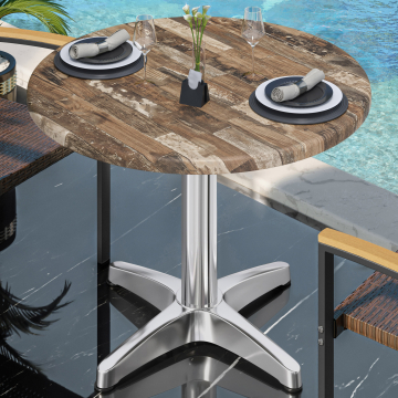 WBC | Werzalit Bistro Table | Ø:H 70 x 76 cm | Vintage Old / Aluminium