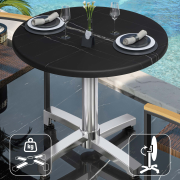 WBO | 31257 | Ø:A 70 x 76 cm | Mármol negro / aluminio | Redondo | Plegable + peso adicional