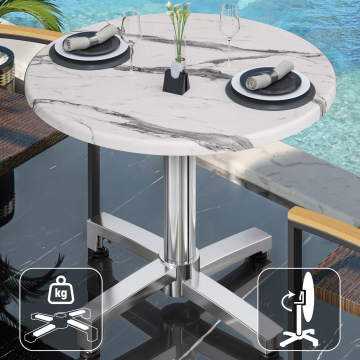 WBO | 31257 | Ø:H 60 x 76 cm | Blanc Marbre / Aluminium | Rond | Pliable + poids supplémentaire