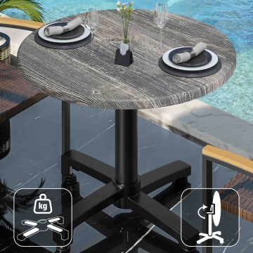 WBO | 31257 | Ø:H 70 x 76 cm | Pin rustique / noir | Rond | Pliable + poids supplémentaire