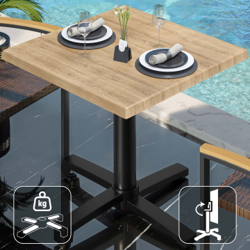WBO | Bistro Außen Tisch | B:T:H 60 x 60 x 78,5 cm | Eiche / Schwarz | Quadratisch | Klappbar + Zusatzgewicht