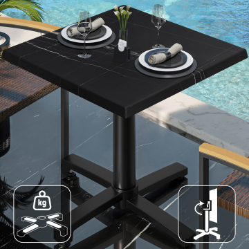 WBO | Bistro Außen Tisch | B:T:H 60 x 60 x 78,5 cm | Schwarz Marmor / Schwarz | Quadratisch | Klappbar + Zusatzgewicht