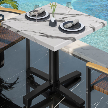 WBO | Bistro Außen Tisch | B:T:H 60 x 60 x 78,5 cm | Weiß Marmor / Schwarz | Quadratisch