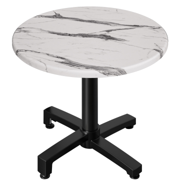 WBO | Bistro Außen Tisch | Ø:H 60 x 78,5 cm | Weiß Marmor / Schwarz | Rund | Klappbar + Zusatzgewicht