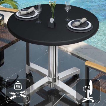 WBO | Bistro Außen Tisch | Ø:H 70 x 78,5 cm | Schwarz  / Aluminium | Rund | Klappbar + Zusatzgewicht