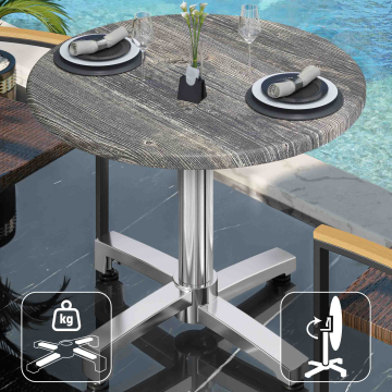 WBO | Werzalit Bistro Table | Ø:H 60 x 76 cm | Rustic Pine / Aluminium | Składany | Dodatkowa waga