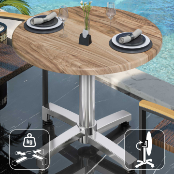 WBO | Werzalit Bistro Table | Ø:H 70 x 76 cm | Sheesham / Aluminium | Składany | Dodatkowa waga