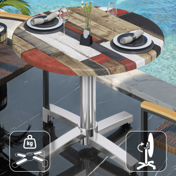 WBO | Werzalit Bistro Table | Ø:H 70 x 76 cm | Vintage Coloured / Aluminium | Składany | Dodatkowa waga