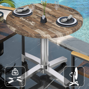 WBO | Werzalit Bistro Table | Ø:H 70 x 76 cm | Vintage Old / Aluminium | Składany | Dodatkowa waga