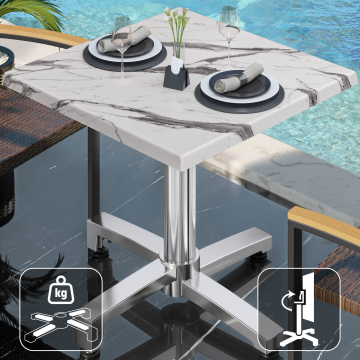 WBO | Werzalit Bistro Table | W:D:H 60 x 60 x 76 cm | Biały marmur / Aluminium | Składany | Dodatkowa waga