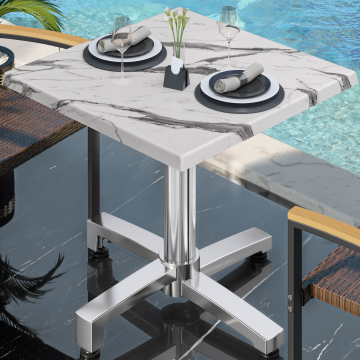 WBO | Stół bistro Werzalit | W:D:H 60 x 60 x 76 cm | Biały marmur / aluminium | Kwadrat