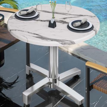 WBO | Bistro Außen Tisch | Ø:H 60 x 78,5 cm | Weiß Marmor / Aluminium | Rund