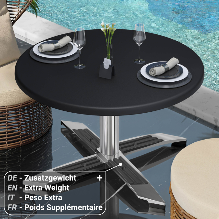 WTG | Werzalit Lounge Table | Ø:H 60 x 37 cm | Black  / Aluminium | Foldable | Additional weight