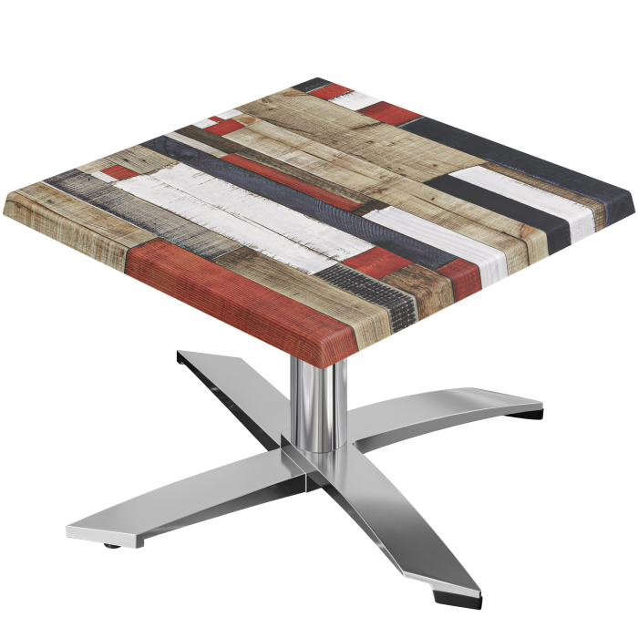 WTG | Tavolo da salotto Werzalit | B:T:H 70 x 70 x 37 cm | Vintage Colorato / Alluminio | Pieghevole | Peso aggiuntivo