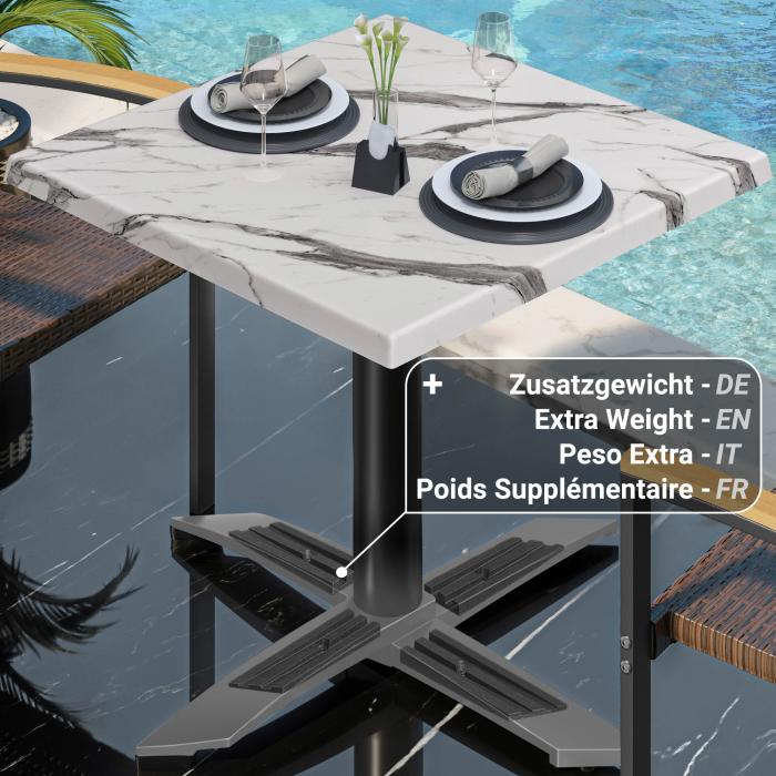 WTG | 31257 | B: D: H: 70 x 70 x 75,5 cm | Vit marmor / svart | Fyrkant | Hopfällbar + extra vikt