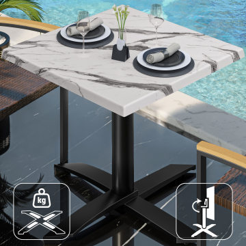 WTG | 31257 | An: Pr: Al: 70 x 70 x 75,5 cm | Mármol blanco / negro | Cuadrado | Plegable + peso adicional