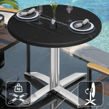 WTG | 31257 | Ø:H 60 x 75,5 cm | Sort marmor/aluminium | Rundt | Sammenleggbar + tilleggsvekt