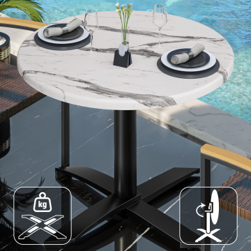 WTG | 31257 | Ø:H 60 x 75.5 cm | White marble / black | Round | Foldable + additional weight