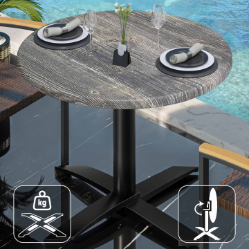 WTG | 31257 | Ø:H 70 x 75,5 cm | Pin rustique / noir | Rond | Pliable + poids supplémentaire