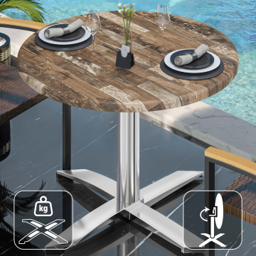 WTG | 31257 | Ø:H 70 x 75,5 cm | Vintage Oud / Aluminium | Rond | Opvouwbaar + extra gewicht
