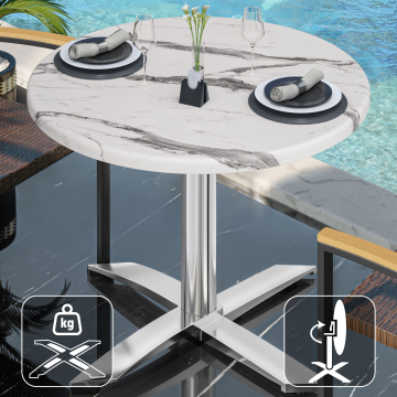 WTG | 31257 | Ø:H 70 x 75,5 cm | Wit marmer / aluminium | Rond | Opvouwbaar + extra gewicht
