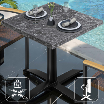 WTG | Bistro Außen Tisch | B: T: H:  70 x 70 x 75,5 cm | Felsen / Schwarz | Quadratisch | Klappbar + Zusatzgewicht