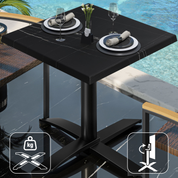 WTG | Bistro Außen Tisch | B: T: H:  70 x 70 x 75,5 cm | Schwarz Marmor / Schwarz | Quadratisch | Klappbar + Zusatzgewicht