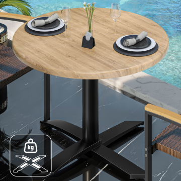 WTG | Bistro Außen Tisch | Ø:H 70 x 75,5 cm | Eiche / Schwarz | Rund | Zusatzgewicht