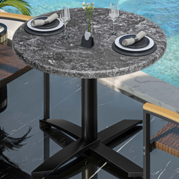 WTG | Bistro Außen Tisch | Ø:H 70 x 75,5 cm | Felsen / Schwarz | Rund