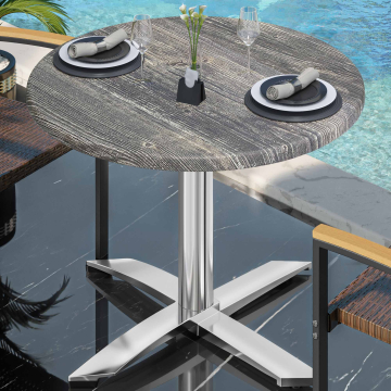 WTG | Bistro Außen Tisch | Ø:H 70 x 75,5 cm | Rustikal Kiefer / Aluminium | Rund