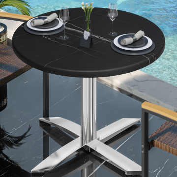 WTG | Bistro Außen Tisch | Ø:H 70 x 75,5 cm | Schwarz Marmor / Aluminium | Rund