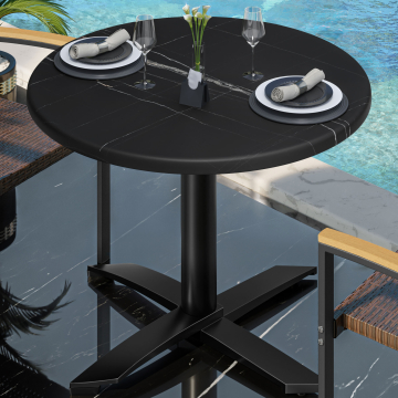 WTG | Bistro Außen Tisch | Ø:H 70 x 75,5 cm | Schwarz Marmor / Schwarz | Rund