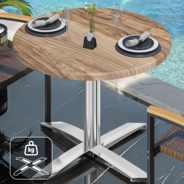 WTG | Bistro Außen Tisch | Ø:H 70 x 75,5 cm | Sheesham / Aluminium | Rund | Zusatzgewicht
