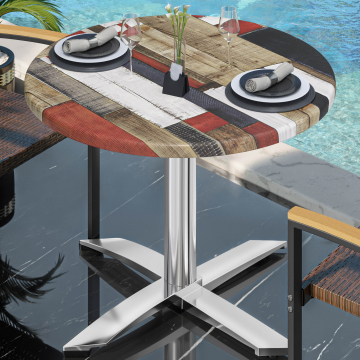 WTG | Bistro Außen Tisch | Ø:H 70 x 75,5 cm | Vintage Bunt / Aluminium | Rund