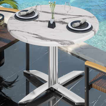 WTG | Bistro Außen Tisch | Ø:H 70 x 75,5 cm | Weiß Marmor / Aluminium | Rund