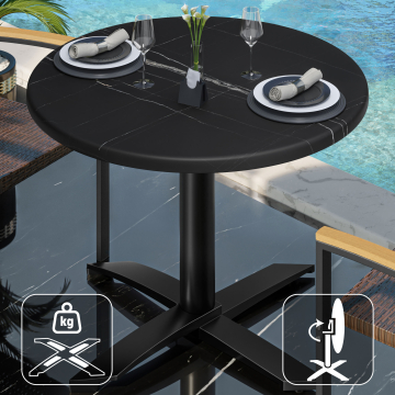 WTG | Bistro Lounge Table | Ø: H: 60 x 73 cm | Black Marble / Czarny | Składany | Dodatkowa waga