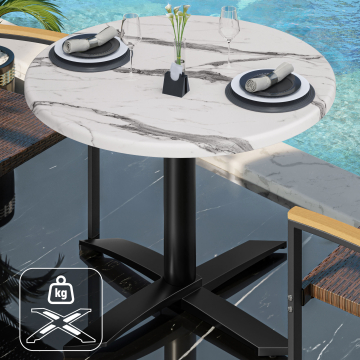 WTG | Werzalit Bistro Table | Ø:H 70 x 73 cm | Biały marmur / Czarny | Dodatkowa waga