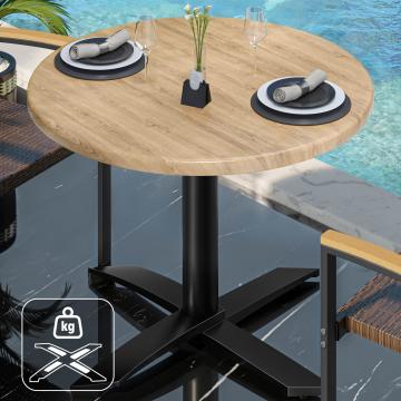 WTG | Bistro Außen Tisch | Ø:H 70 x 75,5 cm | Eiche / Schwarz | Rund | Zusatzgewicht