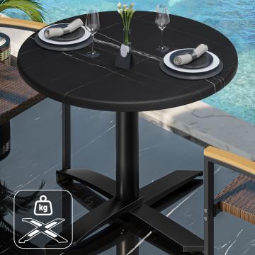 WTG | Bistro Außen Tisch | Ø:H 70 x 75,5 cm | Schwarz Marmor / Schwarz | Rund | Zusatzgewicht