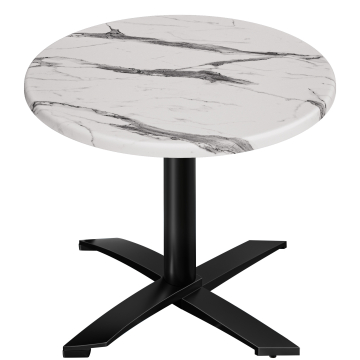 WTG | Bistro Außen Tisch | Ø:H 70 x 75,5 cm | Weiß Marmor / Schwarz | Rund | Zusatzgewicht