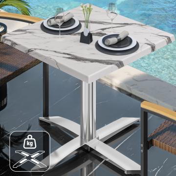WTG | Bistro Außen Tisch | B: T: H:  60 x 60 x 75,5 cm | Weiß Marmor / Aluminium | Quadratisch | Zusatzgewicht