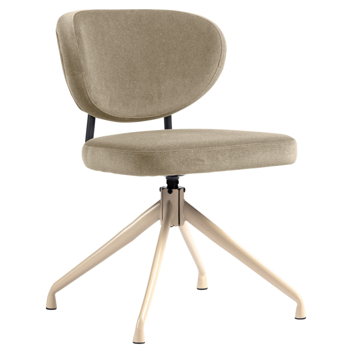 Yara | Hotellstol | Taupe | Sammet | Snurrfot | Vit ram